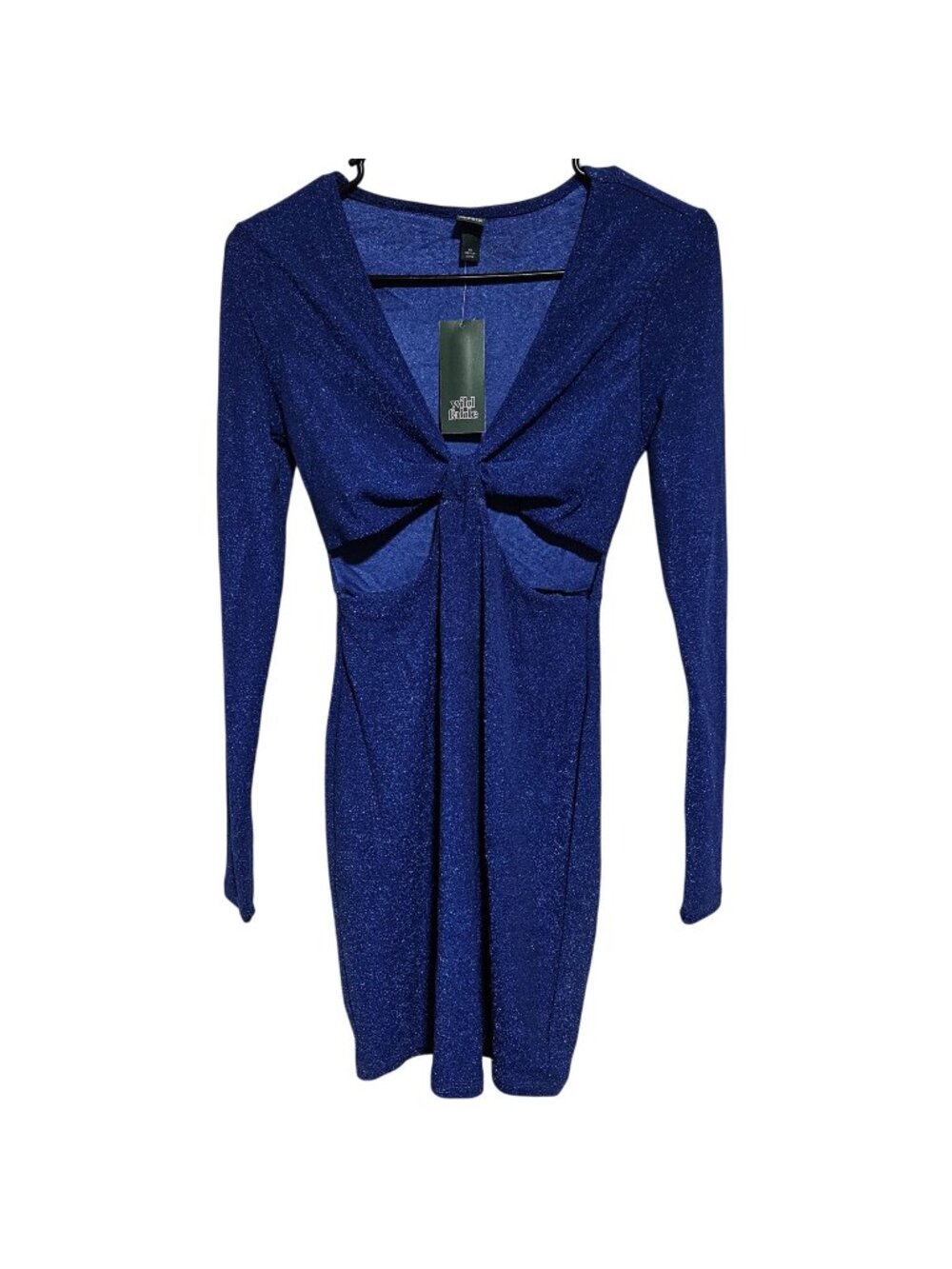 Wild Fable Mini Dress Size XS Blue Metallic Shimmer Twist Front Cutout Bodycon